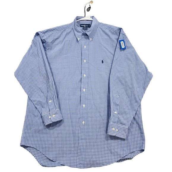 Polo Ralph Lauren Shirt Mens Large Blue White Black Check Yarmouth 100% Cotton - Picture 1 of 16